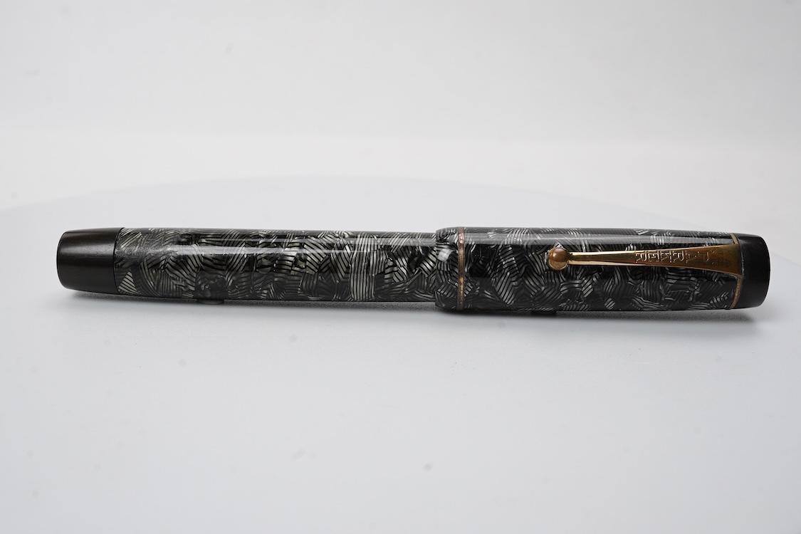 A Parker Senior UK Duofold 'grey candy stripe' fountain pen with 14ct. gold 'N'nib